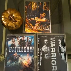 DVDs. Warrior , Battleship, Immortals,  3/$17